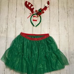 Girl's Christmas Skirt Size Large and Headband New